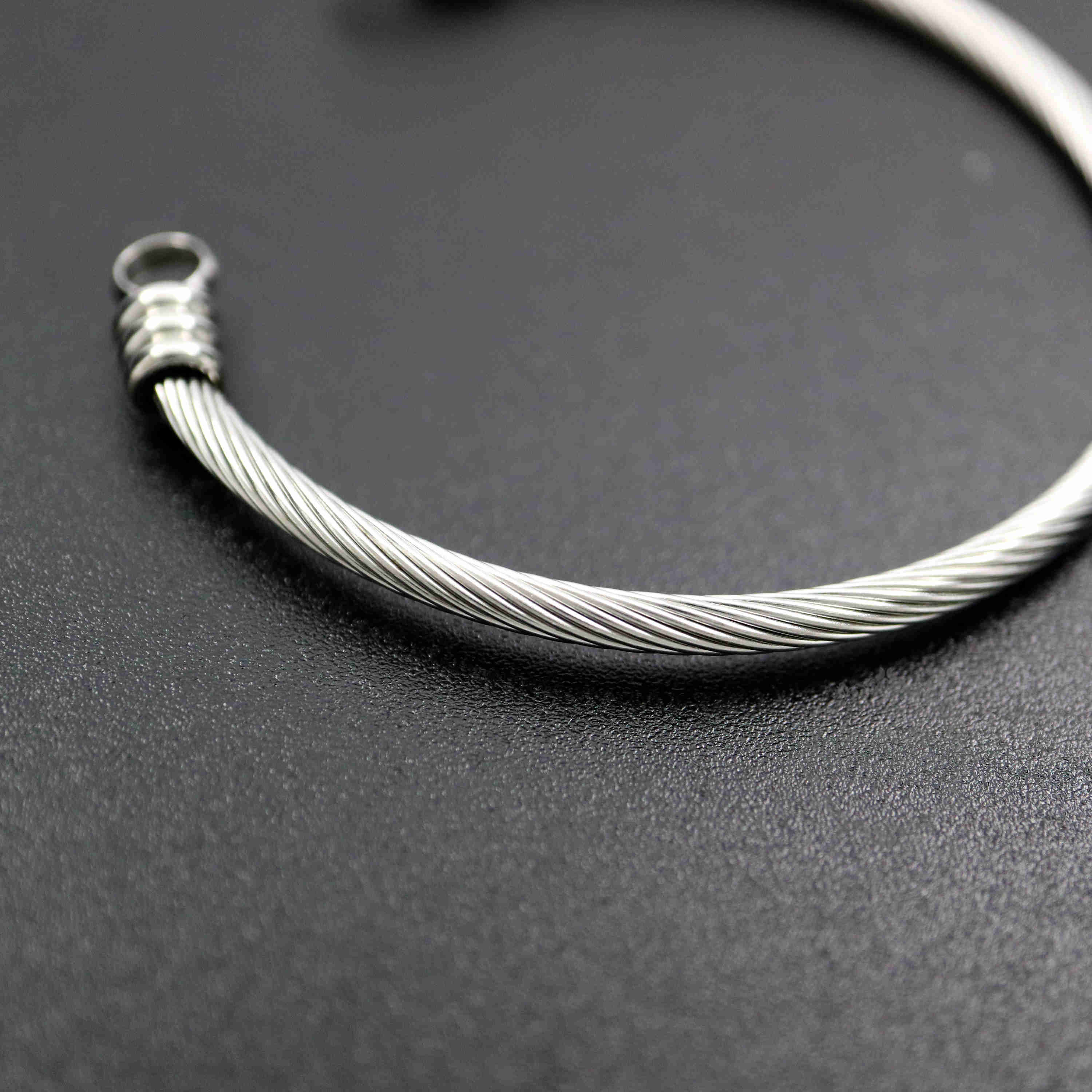 1Pcs 60MM Diameter 3MM Thick Twisted Stainless Steel Open Adjustable DIY Bangle Bracelet Cuff with 2 Loops Supplies 1900190 - Click Image to Close